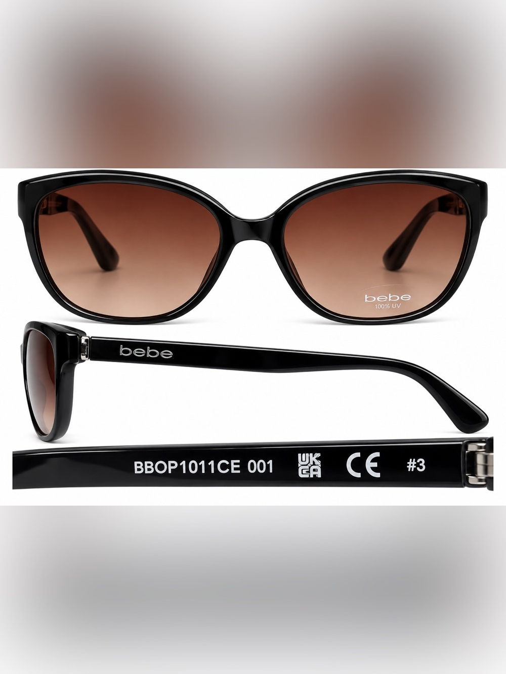bebe Black Frame Sunglasses with Brown Gradient Lenses (No Case)
